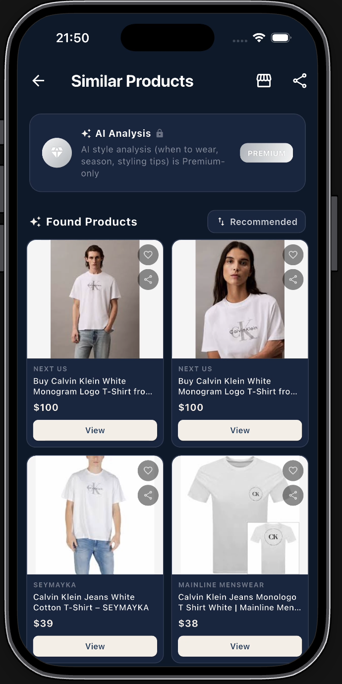 Find Wear dark app results screen